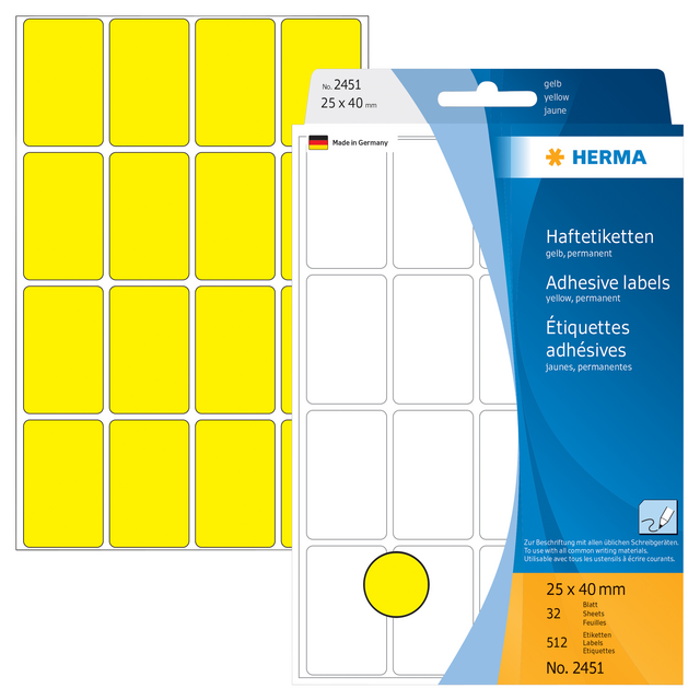 2451 etiket herma 2451 25x40mm geel 512stuks