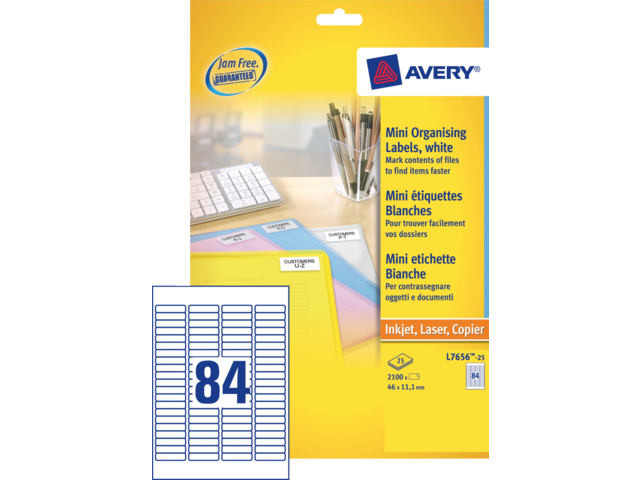 L7656-25 etiket avery l7656-25 46x11.1mm 2100st