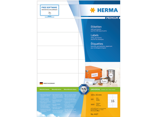 4427 etiket herma 4427 105x35mm premium a4 1600st