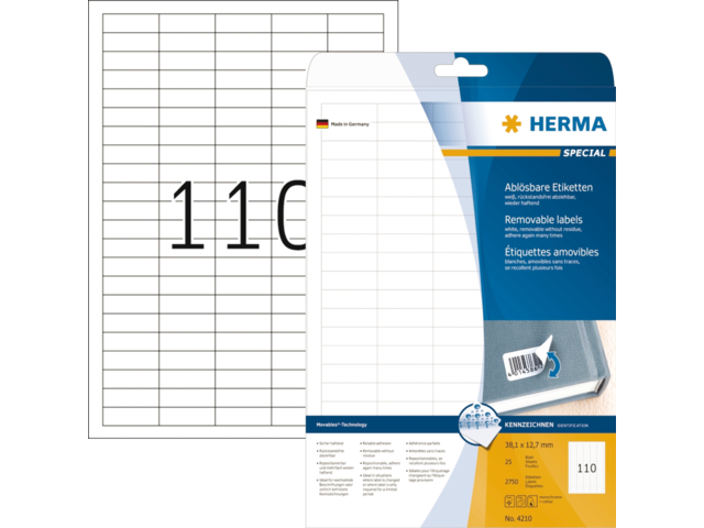 4210 etiket herma 4210 movable a4 38.1x12.7mm 2750st wt