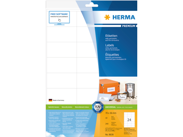 8638 etiket herma 8638 70x36mm premium a4 240st