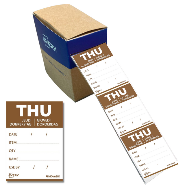Etiket Avery HACCP donderdag-bruin 40x56mm 500st Etiket Avery HACCP donderdag-bruin 40x56mm 500st