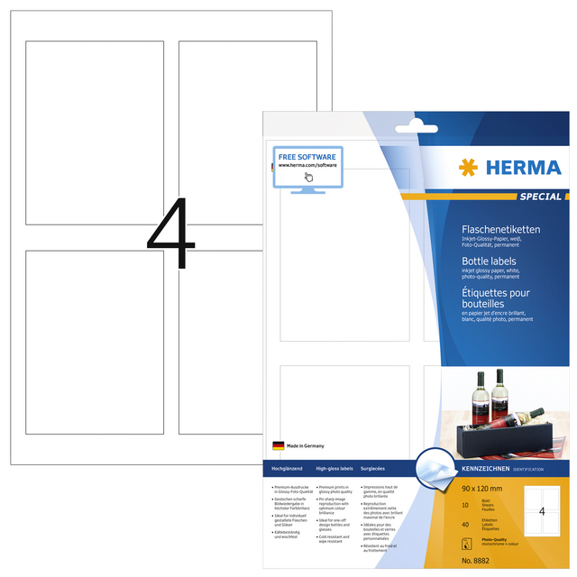 8882 etiket herma flessen 8882 90x120mm a4 40st gl wt