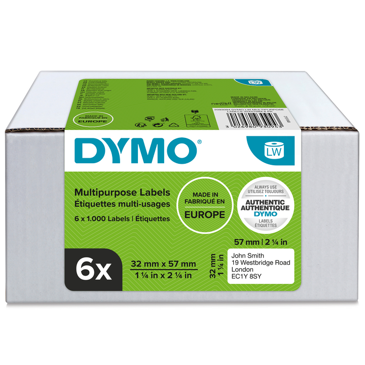 Dymo 2093094 etiket 6-pack 32x57mm wit papier, verwijderbaar Dymo 2093094 etiket 6-pack 32x57mm wit papier, verwijderbaar