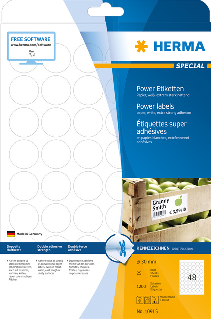 10915 etiket herma power 10915 rond 30mm wit 1200stuks