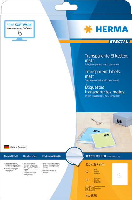 Etiket HERMA 4585 210x297mm weerbestendig transparant mat 10stuks Etiket HERMA 4585 210x297mm weerbestendig transparant mat 10stuks