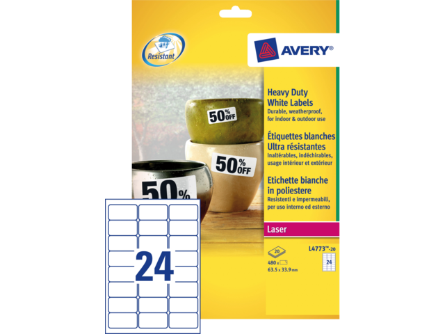 L4773-20 etiket avery l4773-20 63.5x33.9mm polyester 480st