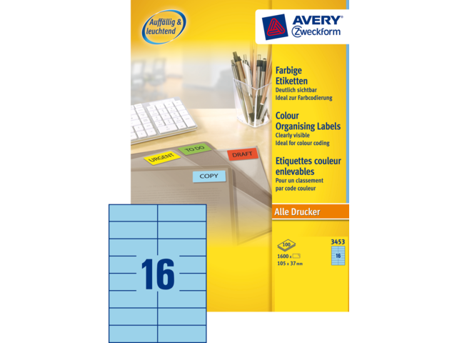 3453 etiket avery zweck 3453 105x37mm 1600st blauw