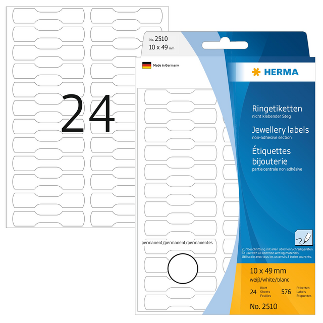 Etiket HERMA 2510 10x49mm wit 576 etiketten Etiket HERMA 2510 10x49mm wit 576 etiketten