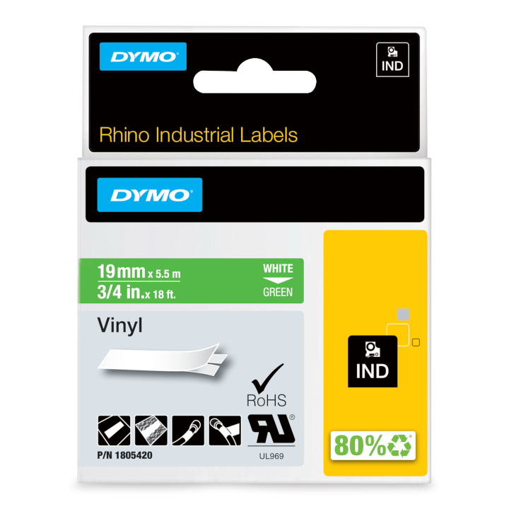 Rhino 1805420 Vinyl 19mm wit op groen Rhino 1805420 Vinyl 19mm wit op groen