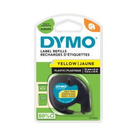 Dymo 91202 LetraTag plastic tape zwart op geel 12mm Dymo 91202 LetraTag plastic tape zwart op geel 12mm