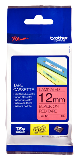 TZe-431 12mm Zwart op Rood TZe-431 12mm Zwart op Rood