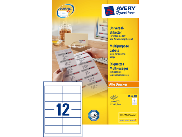 3659-200 etiket avery zweck 3659-200 97x42.3mm 2400st