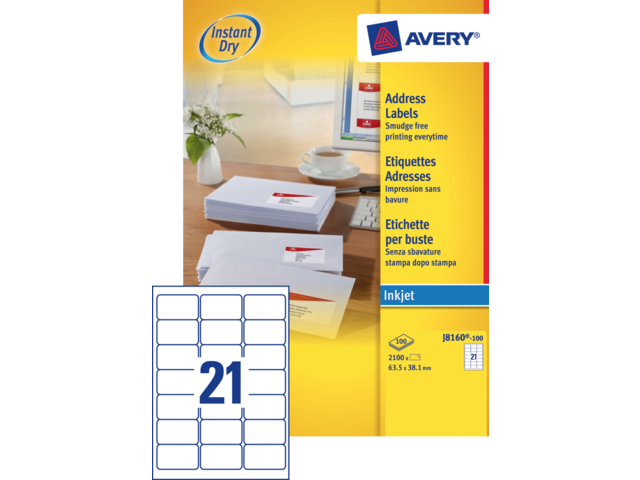 J8160-100 etiket avery j8160-100 63.5x38.1mm 2100st